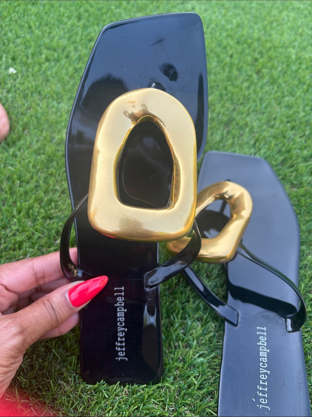 Jeffrey Campbell Black Sandal with Gold Buckle Accent - Picture 4 of 7